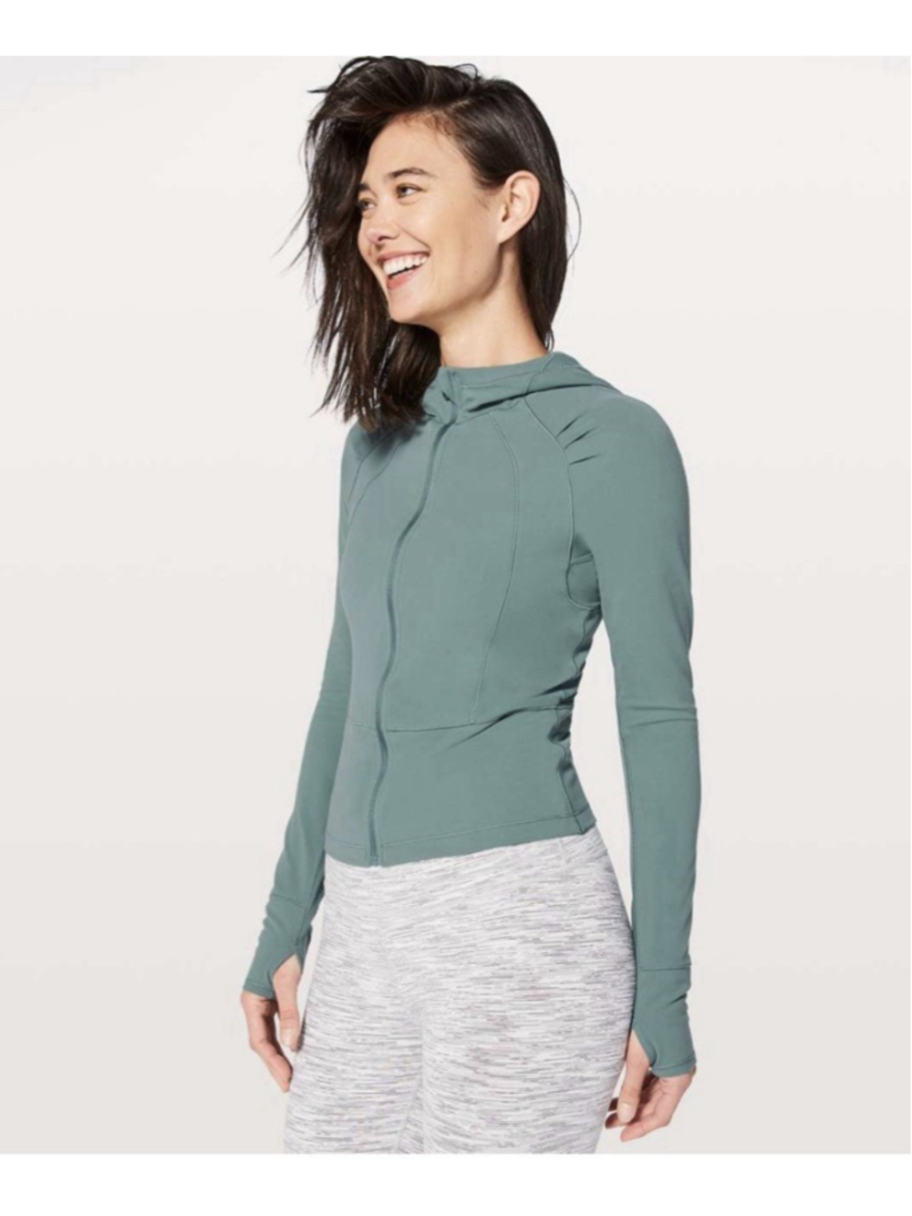 Lululemon Move With Ease Jacket Mystic Green Size 6 Hooded Nulu EUC Thumb Holes